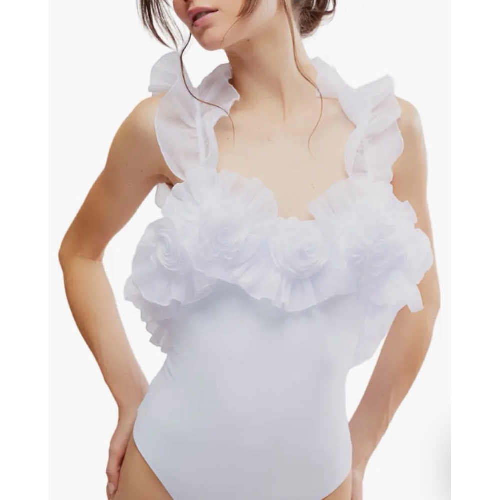 Free People White Until Next Time Bodysuit, S